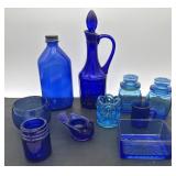 Cobalt Blue Lot: LE Smith, Apothecary Jars, Bird +