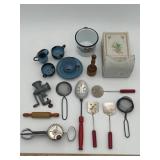 Cute Miniature Tin Cookware Lot + Match Holder