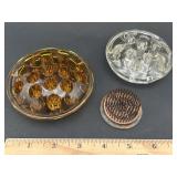 3 Flower Frogs: 4" Amber, 3.5" Clear, 2" Metal