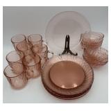 Arcoroc Rosaline Pink Swirl Glass Dinnerware Lot