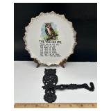 Vtg Cast Iron Owl Swivel Arm Wall Bracket  & Plate