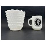 Fire King Hobnail Milk Glass Planter & Purdue Mug