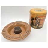 Red Man Tin & Vintage MCM Ashtray Incense Burner