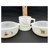 2 Fire King B.C. Comic Bowls & "Grog" MIlk Glass