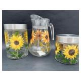 Sweet Tea Set of 3,  Glass, Metal Lids, Sunflowers