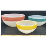 Fire King Mixing Bowls 8.5"-6" Pink, Green, Yellow