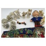 Vtg German Doll, Santa Table Cloth 43"x54" +