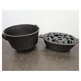 Cast Iron 3 Legged Pot #10  & Stove Top Steamer