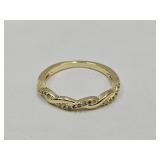 Gold Tone Ring w Braiding & Crystal Sz 7