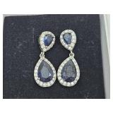Sterling Silver, Sapphire & Marcasite Earrings