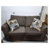 Love Seat Brown with Throw Pillows 66" Long