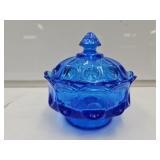 Westmoreland? Blue Glass Covered Candy Dish 5.5" h