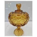 L.E. Smith Amber Glass Compote 9.5"h