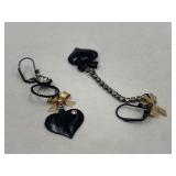 Unique Pair Of Heart+Ribbon Earrings W Rhinestone