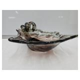 VTG Art Glass Hand Blown Cornucopia Swan Bowl