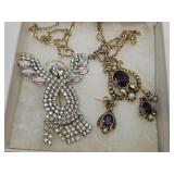 Costume Brooch Pin, Necklace, Earring Set