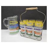 Vintage Pitcher with Set of 6 Glasses & Carrier