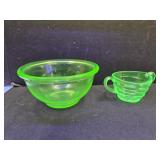 Uranium Glass  Hazel Atlas Bowl 7"w & Sugar Dish