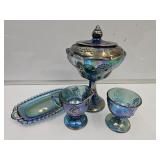 Carnival Glass Compote, Cream Sugar, Bottom Butter