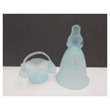 Blue Frosted Glass Girl Bell 6" h & Basket 3" w