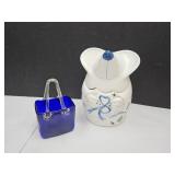 Blue Glass Purse Mouse Cookie Jar 9.5" h