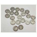 1 Barber & 19 Mercury  Silver Dime Coins