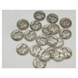 20 Mercury Silver Dime Coins