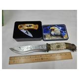 Pocket Knife w Eagle Tin & Large Wolf Knife