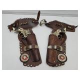 2 Vintage Toy Cap Gun Texan Jr w Leather Holster