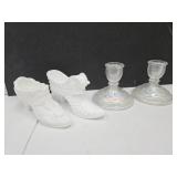 Indiana Glass Candle Holder & Fenton Shoes