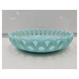 Imperial Blue Milk Glass Lattice Bowl 7.25" W