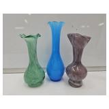 3 Art Glass Vases   6 1/2" to 8" high