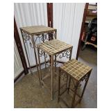 3  Metal  & Tile Top Plant Stands 20 - 28"h