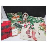 VTG  Christmas Table Cloth, Candy Jars, Lights+