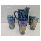 Vintage Indiana Carnival Glass Pitcher & 5 Glasses