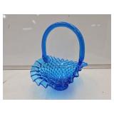 Vintage Fenton Colonial Blue Ruffled Edge Basket