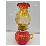 Moon & Stars Glass Oil Lamp Amberina 12"H