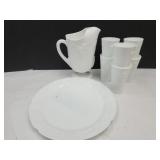 Indiana Milk Glass Pitcher Glasses & Serving Tray