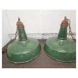 2 Vintage LG Size Porcelain Enamel Light Fixtures