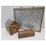 Galvanized Picture, Birdhouse & Wooden Box