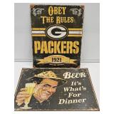 Metal GREEN BAY PACKERS & BEER FOR DINNER Signs