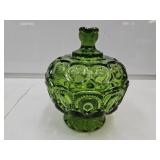 L.E. Smith Green Moon & Stars Candy Dish  7.5" h
