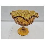 Vintage L. E. Smith Amber Glass Compote 7.5" H