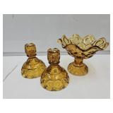 L.E. Smith Amber 5.5 " Compote & Candle Holders