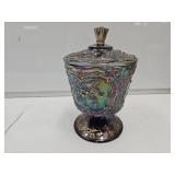 Fenton Carnival Glass Candy Glass with Lid 9" H