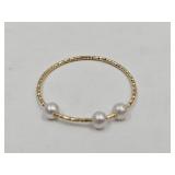 Gol Tone Ring w Floating Faux Pearls Sz 7