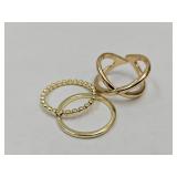 Set of 3 Gold Tone Rings Sz 6, Sz 7 Sz 7