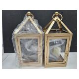 2 New Metal Candle Lanterns 9 " H w Candles