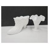 Fenton Hobnail Milk Glass 3 1/2" & Fenton Boot