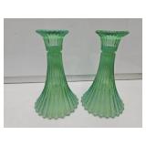VTG Fostoria Heirloom Green Opalescent Candlestick